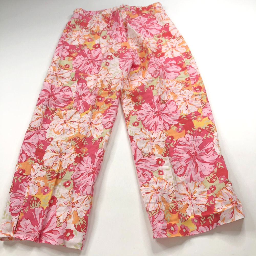 Talbots 10 (Fit 30W 26L) Linen Blend Elastic High Rise Straight Pants Floral